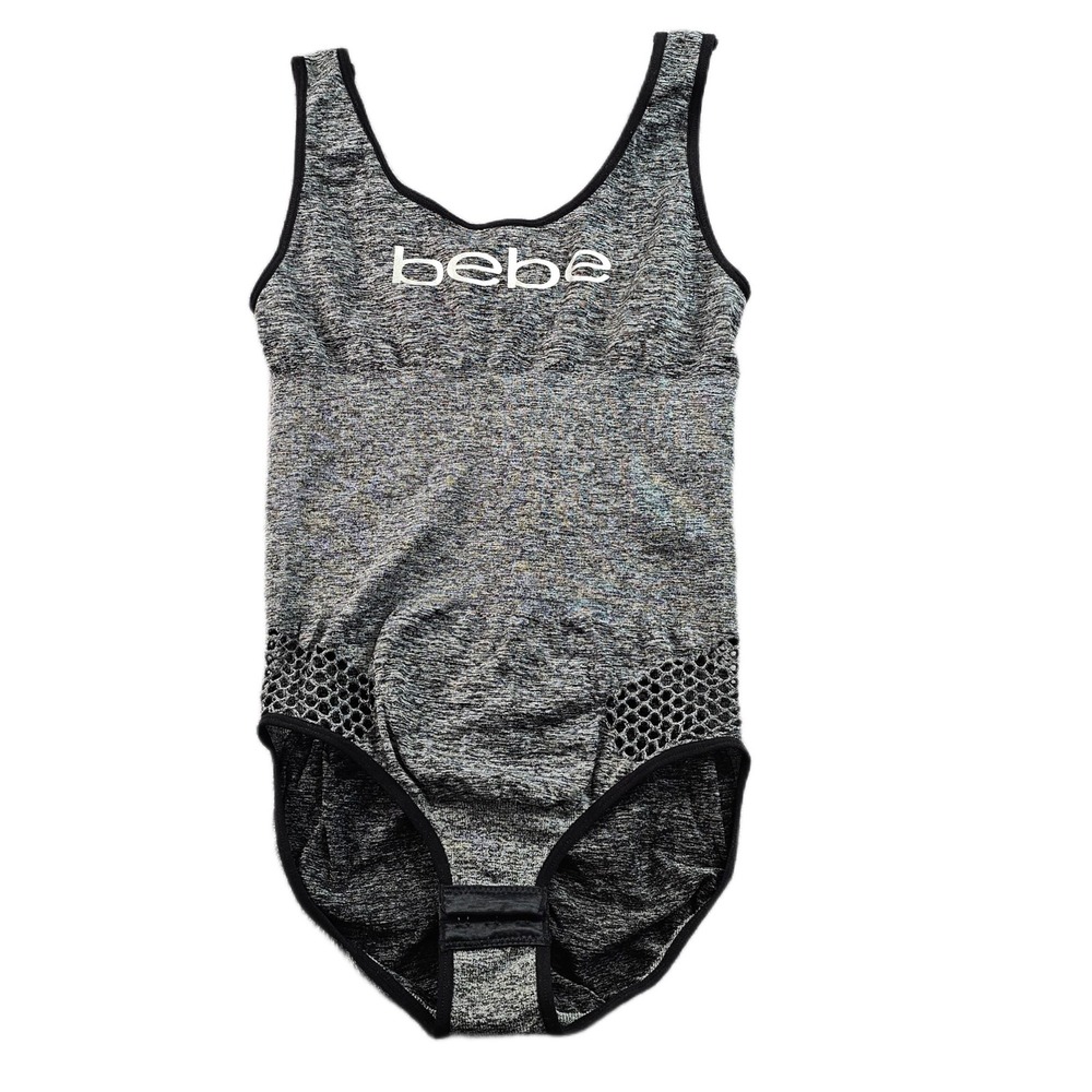 Bebe Bodysuit Women's M Gray Space Dyeโ Stretch Sleeveless Seamless Ruched Back